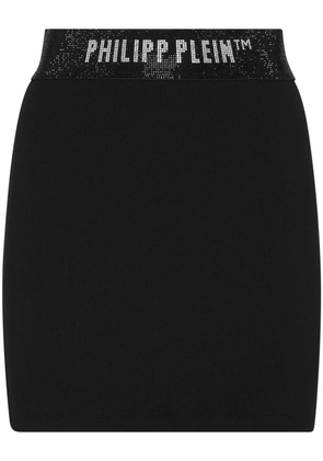 Philipp Plein logo-waistband fine-ribbed miniskirt - Black