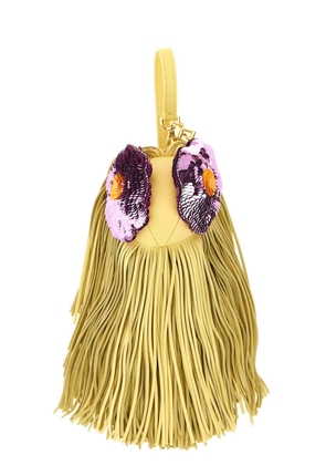 FENDI Aquamarine sequin embroidered fringed charm - Yellow