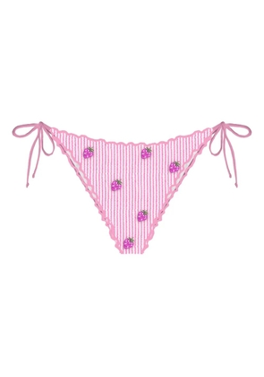 MC2 Saint Barth strawberry-embroidered striped bikini bottoms - Pink