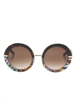 Dolce & Gabbana Eyewear floral-print round-frame sunglasses - Brown