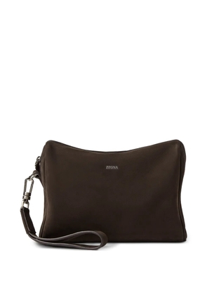 Zegna logo-detail zip-fastening wash bag - Brown
