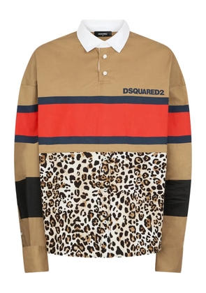 DSQUARED2 striped-detail animal-print polo shirt - Neutrals