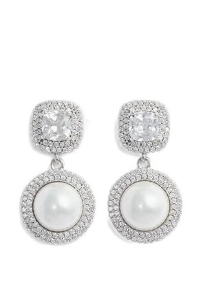 Self-Portrait crystal pearl drop earrings - Silver