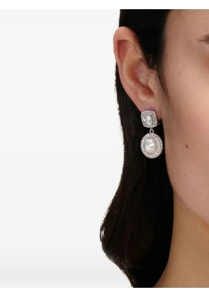 Self-Portrait crystal pearl drop earrings - Silver