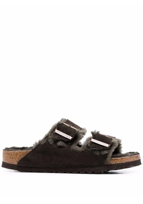 Birkenstock shearling-lined double-buckle sandals - Green
