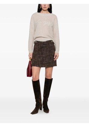 I BLUES button-detail checked mini skirt - Brown