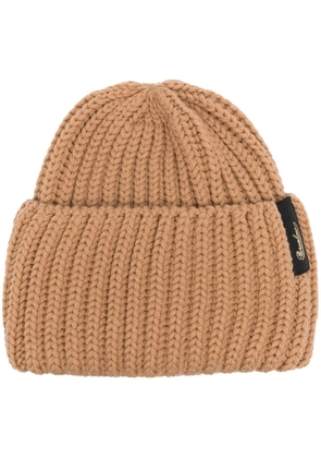 Borsalino logo-patch ribbed virgin wool beanie - Brown