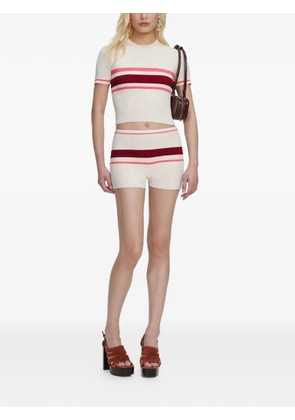 Self-Portrait striped elasticated shorts - Neutrals