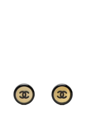 CHANEL Pre-Owned 2001 Silver Plated CC Resin Round Clip On Earrings costume earrings - Black