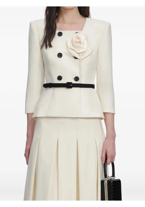 Self-Portrait floral-appliqué pleated midi dress - Neutrals