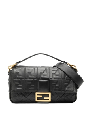 Fendi Pre-Owned 2000-2010 Large Zucca Embossed Leather Baguette satchel - Black