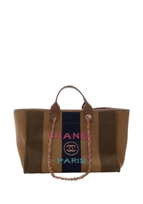 CHANEL Pre-Owned 2019 Medium Raffia Striped Deauville Tote satchel - Green