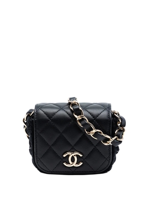 CHANEL Pre-Owned 2021 Mini CC Quilted Lambskin Crochet Flap crossbody bag - Black