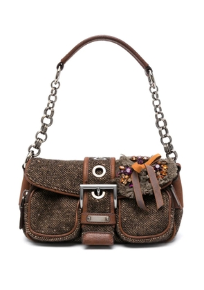 Prada Pre-Owned Madras tweed shoulder bag - Brown