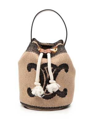 Celine Pre-Owned 2022 Small Triomphe Raffia Drawstring bucket bag - Brown