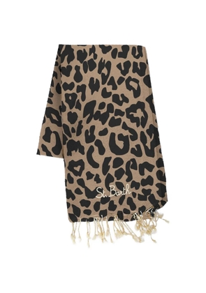 MC2 Saint Barth leopard print fringed scarf - Neutrals
