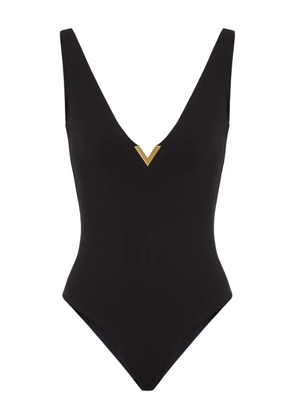 Valentino Garavani logo-plaque V-neck swimsuit - Black