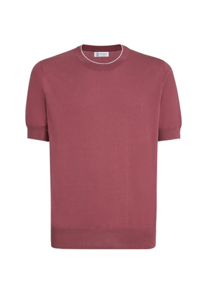 Brunello Cucinelli cotton lightweight knit T-shirt with contrast details - Red