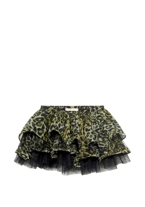 Blumarine ruffled animal-print mini skirt - Green