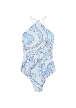 PUCCI Orchidee-print cross-strap swimsuit - Blue