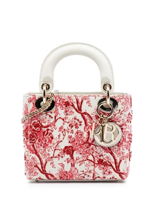Christian Dior Pre-Owned 2018 Mini Lambskin Floral Toile de Jouy Lady Dior satchel - Red