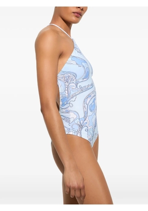 PUCCI Orchidee-print cross-strap swimsuit - Blue