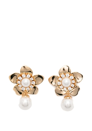 Self-Portrait flower-motif pearl earrings - Gold