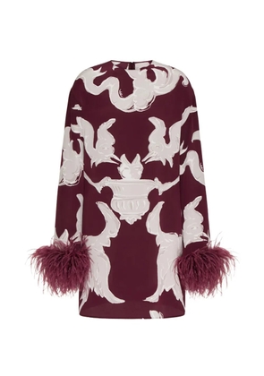Valentino Garavani feather-embellished patterned midi dress - Red