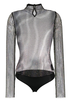 Patrizia Pepe rhinestone-embellished mesh bodysuit - Black