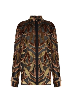 Roberto Cavalli sheer foliage motif shirt - Black