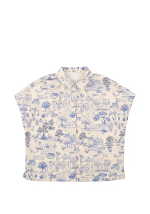 Naked and Famous Billie Linen Cats shirt - Neutrals
