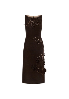 Oscar de la Renta flower-detail cutout-detail midi dress - Brown