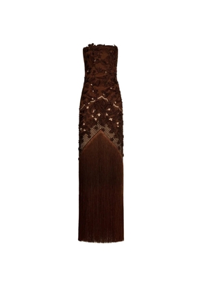 Oscar de la Renta strapless fringes maxi dress - Brown