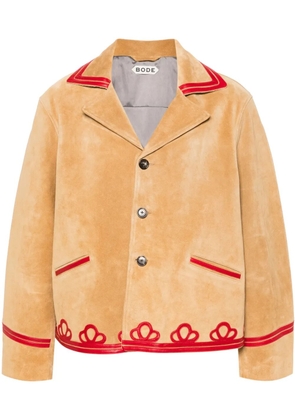 BODE Trefoil contrasting-trim suede blazer - Neutrals