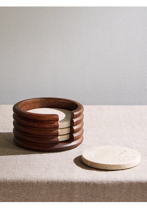 Soho Home - Baylis Set of Four Travertine Coasters with Walnut Holder - Men - Brown