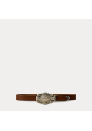 Tooled-Buckle Pebbled Calfskin Belt