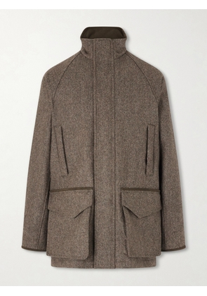Purdey - Leather-Trimmed Wool Tweed Field Jacket - Men - Gray - S