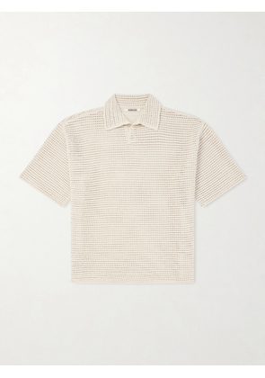 Auralee - Tussah Open-Knit Silk and Cotton-Blend Polo Shirt - Men - Neutrals - 3