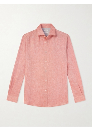 Brunello Cucinelli - Cutaway-Collar Linen Shirt - Men - Orange - S