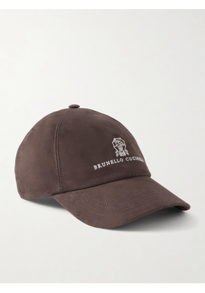 Brunello Cucinelli - Logo-Embroidered Suede Cap - Men - Brown - S