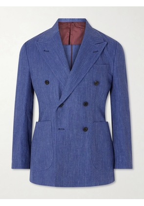 Rubinacci - Double-Breasted Linen and Wool-Blend Suit Jacket - Men - Blue - IT 46