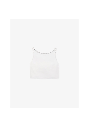 Womens Maje Sleeveless Jewelled-Collar Taffeta Cropped Top