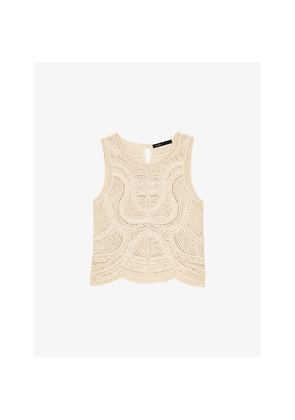 Womens Maje Sleeveless Crochet-Knit Woven Top