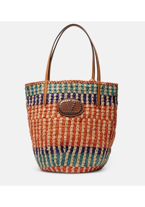 Valentino Garavani VLogo leather-trimmed raffia tote bag