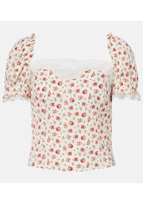 Dolce&Gabbana Floral lace-trimmed silk and cotton charmeuse top