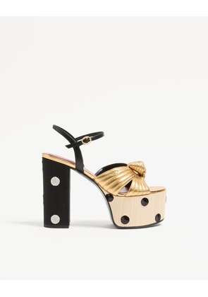 Valentino Garavani Crasher Platform Sandal with Plus de Pois Embroidery 125mm Woman GOLD/BLACK 35.5
