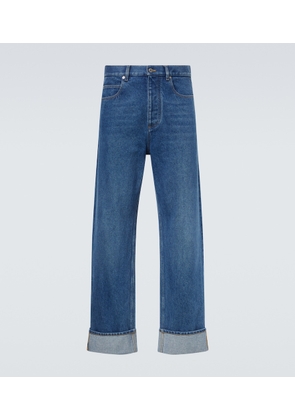Bottega Veneta Leather-trimmed wide-leg jeans