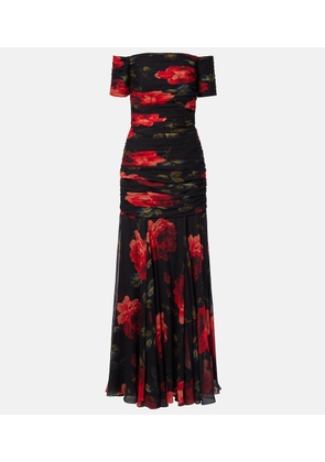 Carolina Herrera Floral ruched off-shoulder silk chiffon gown
