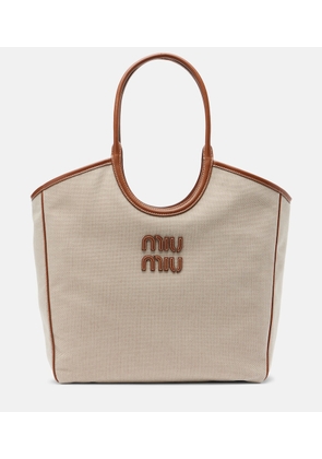 Miu Miu Ivy leather-trimmed canvas tote bag