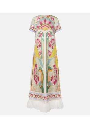 La DoubleJ Swing feather-trimmed silk twill maxi dress